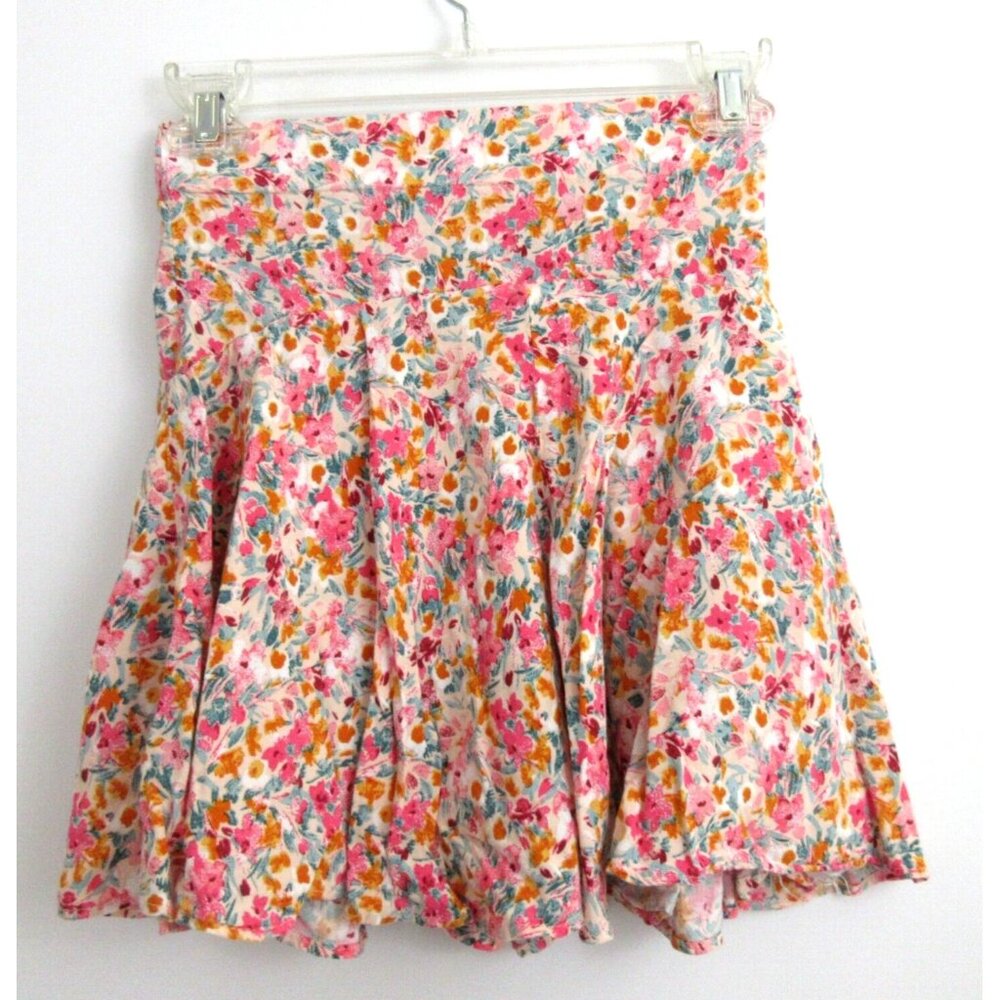 Tween Girls Skort Skater Style Skirt w/Built In Shorts Size XS Pink Multi Floral